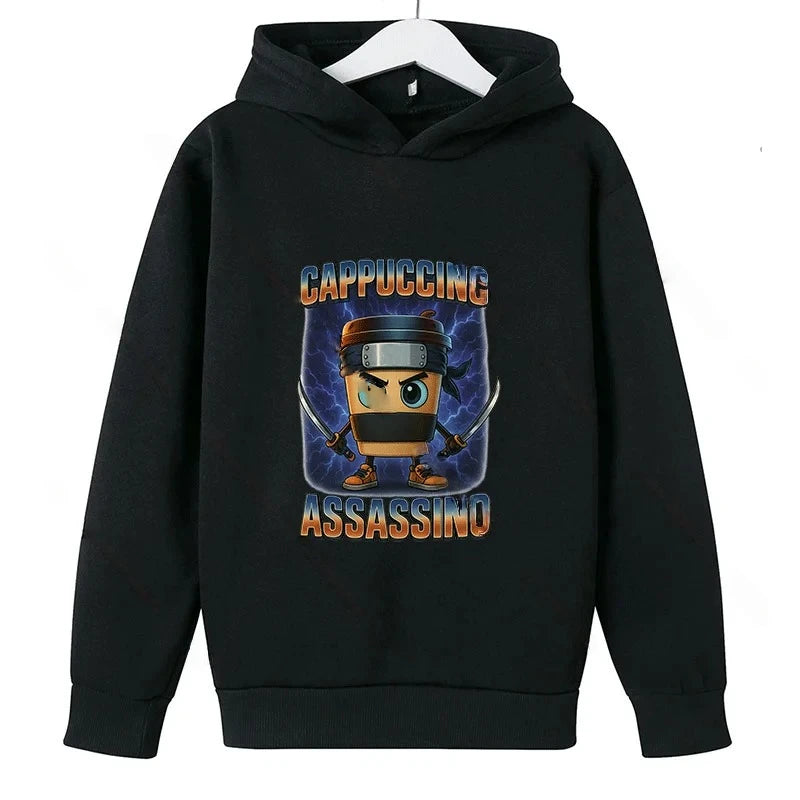 Brainrot Hoodie Kinder – Cappuccina Assasino Kapuzenpullover