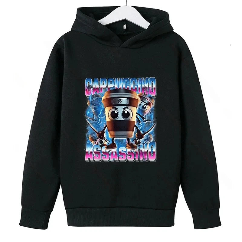 Brainrot Hoodie Kinder – Cappuccina Assasino Kapuzenpullover